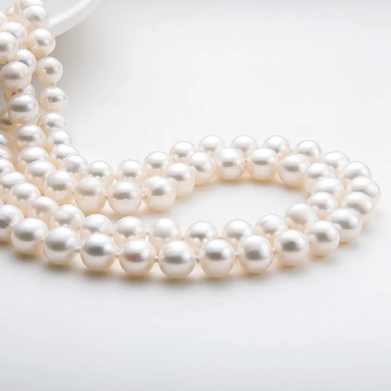 Freshwater Cultured White Pearl Necklace U-shaped Buckle
