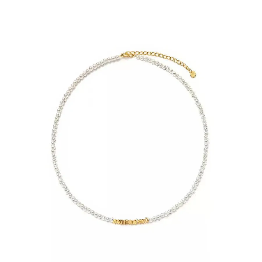 Freshwater Pearl Necklace with Gold Word Accent