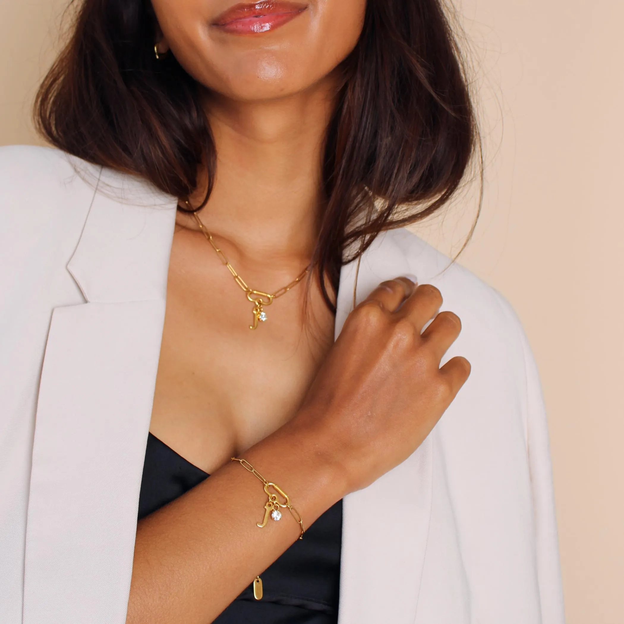 Freya Initial & Birthstone Necklace, Gold