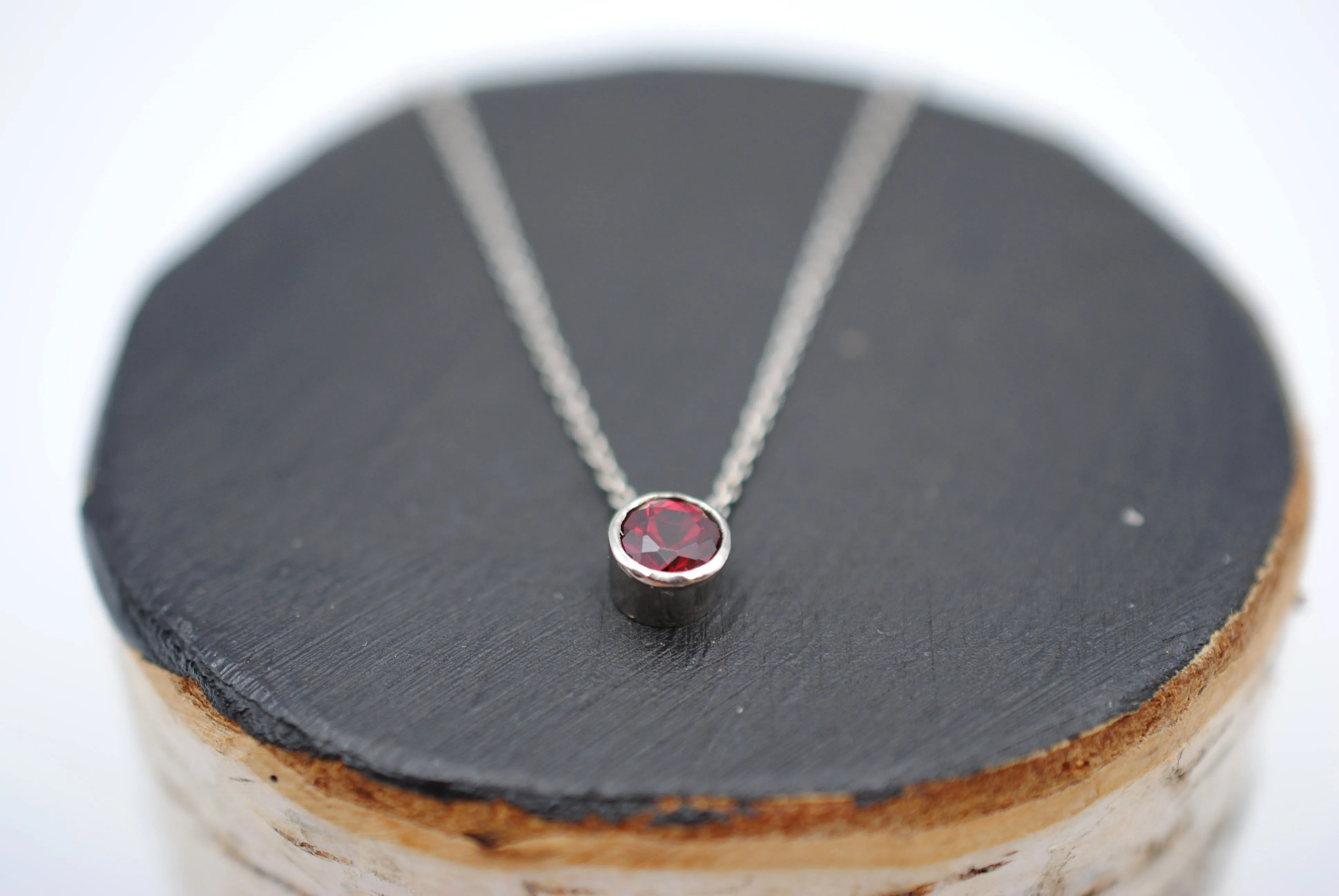 Garnet Bezel Setting Silver Pendant Necklace