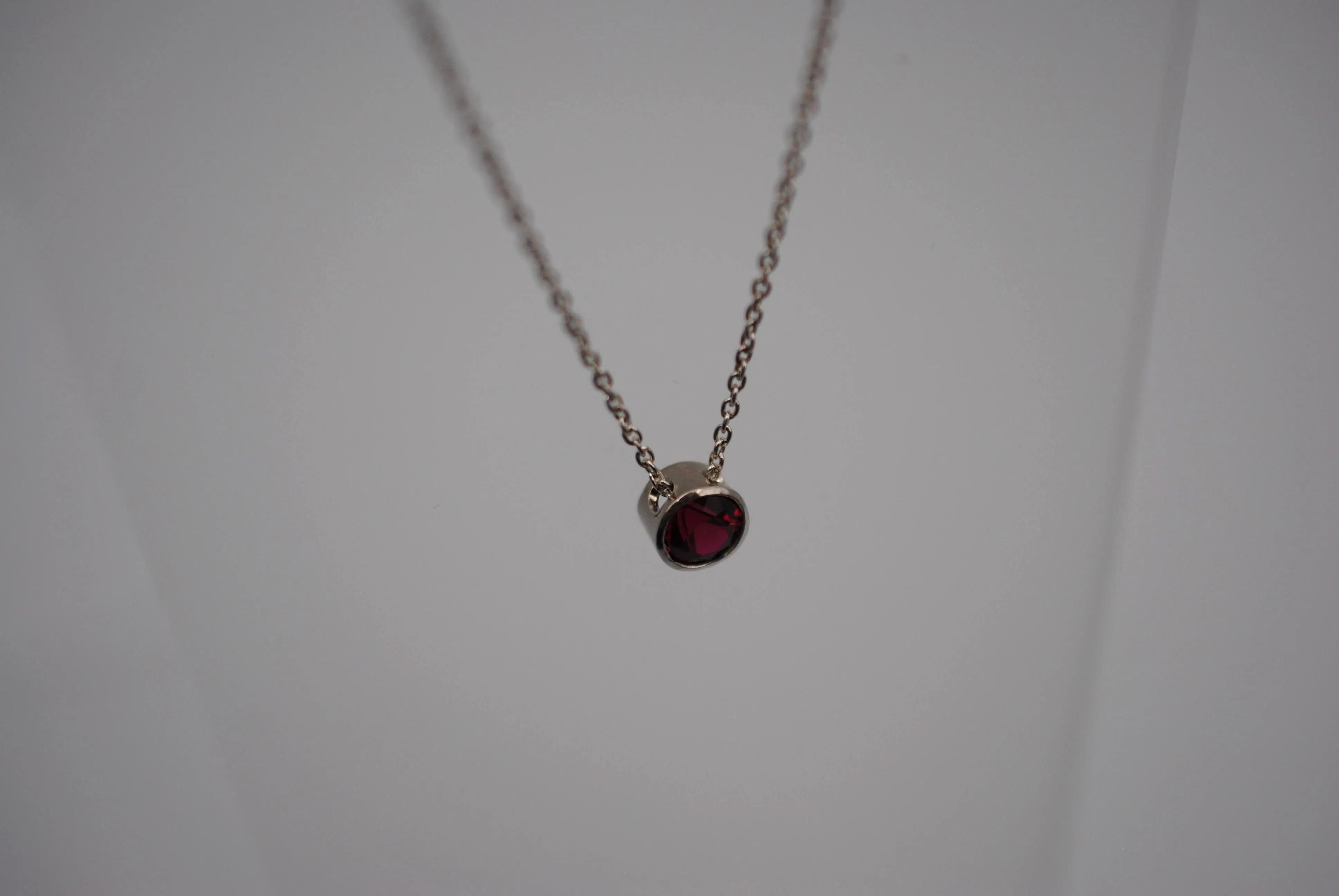 Garnet Bezel Setting Silver Pendant Necklace