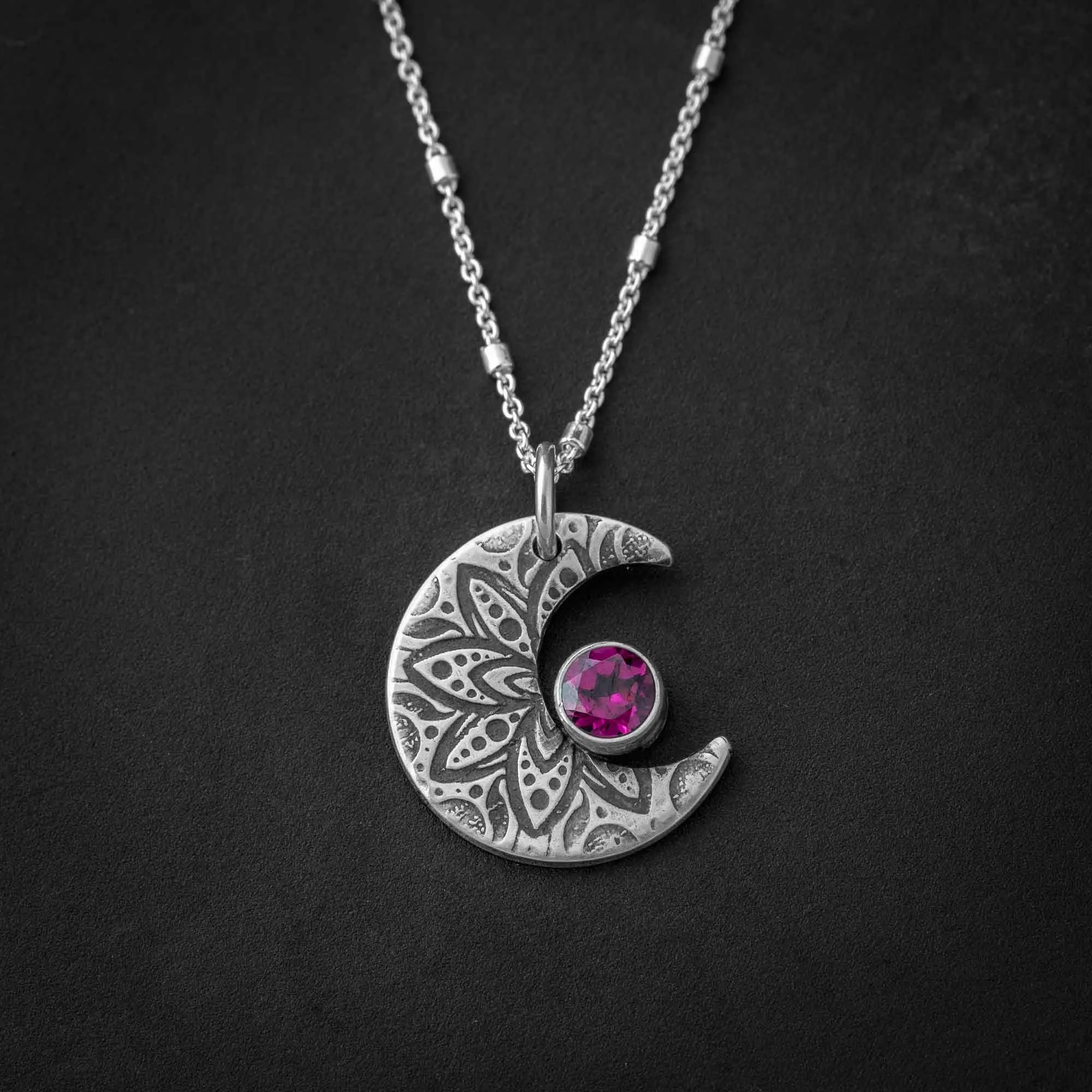 Garnet Crescent Moon Pendant Necklace