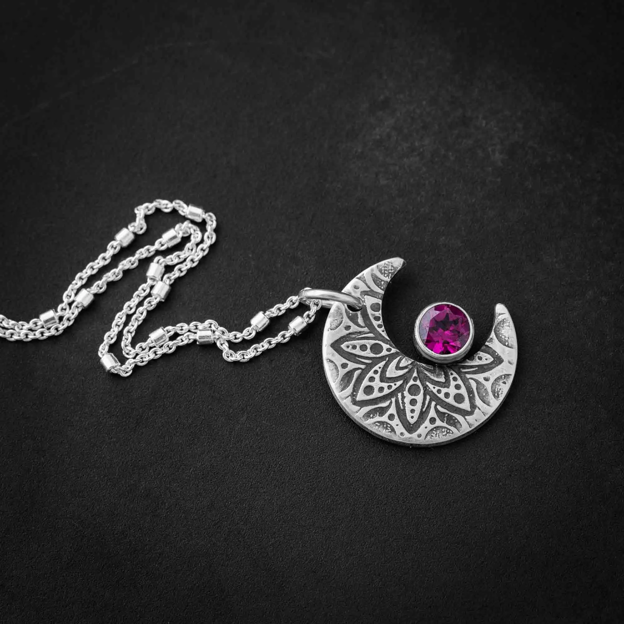 Garnet Crescent Moon Pendant Necklace