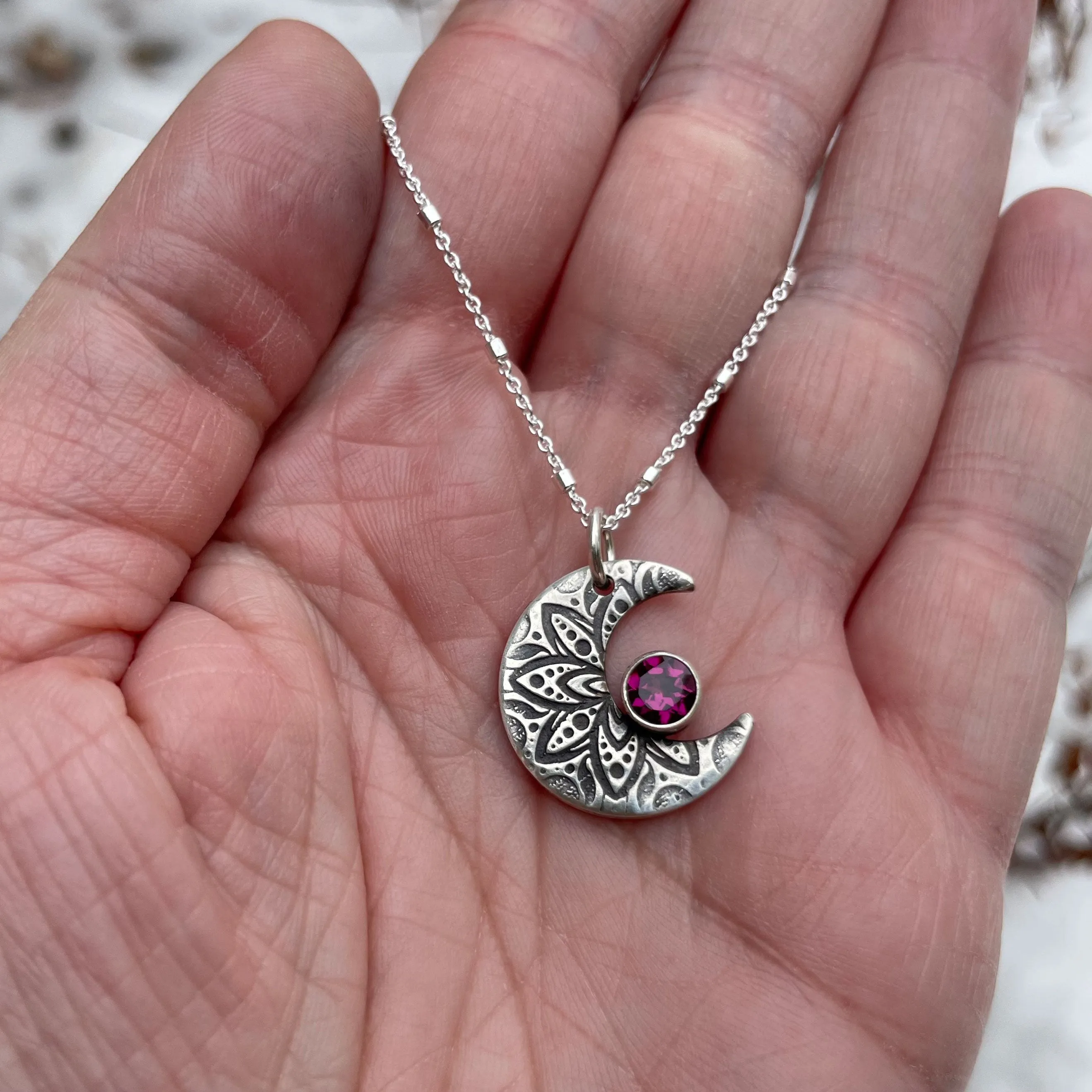 Garnet Crescent Moon Pendant Necklace