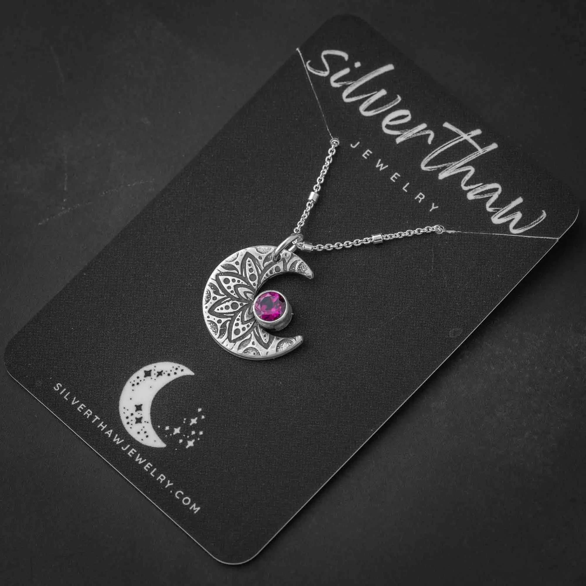 Garnet Crescent Moon Pendant Necklace