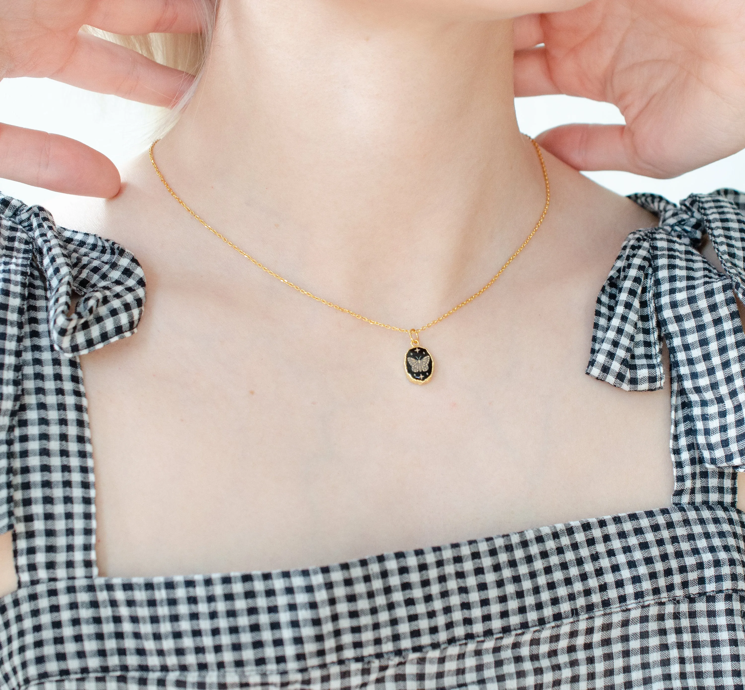 Gemstone Birthstone Necklace, Butterfly necklace, flower necklace, hearts, celestial necklace, snake necklace Saturn, gemstone necklace