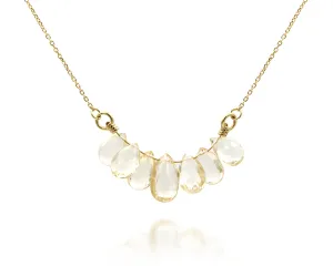 Genuine Yellow Aquamarine Briolette 14k Gold Necklace