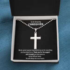 Gift For Caregiver - We Are So Grateful Message Card Cross Necklace For Men