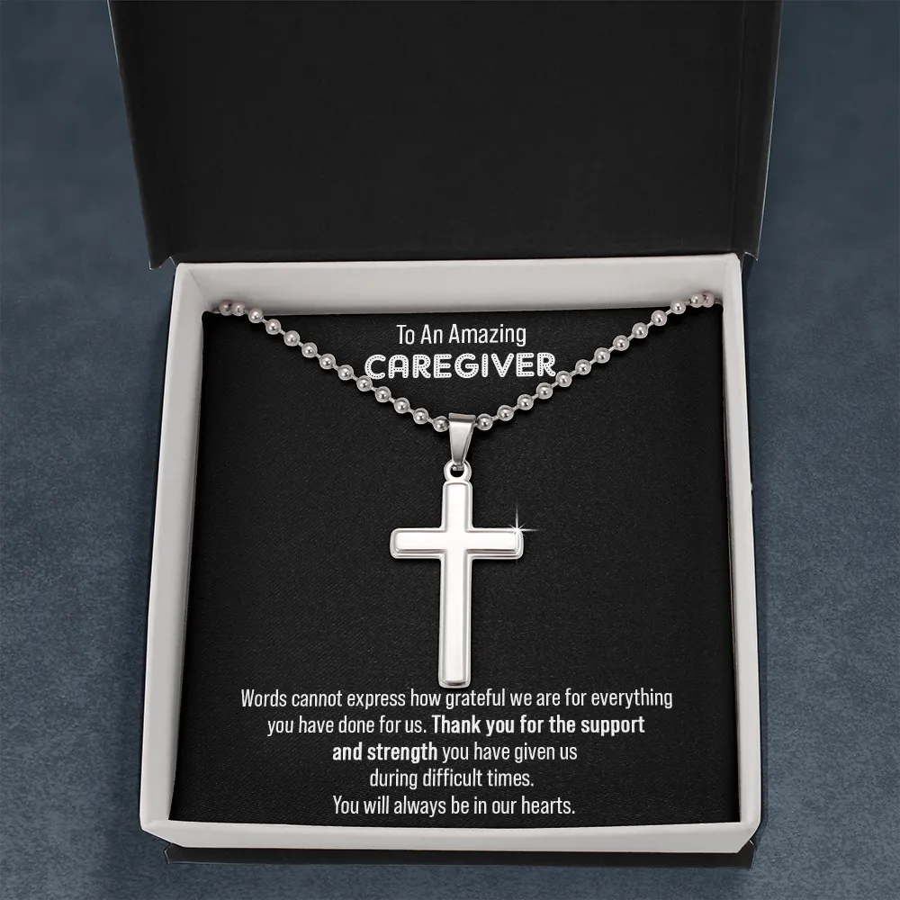 Gift For Caregiver - We Are So Grateful Message Card Cross Necklace For Men