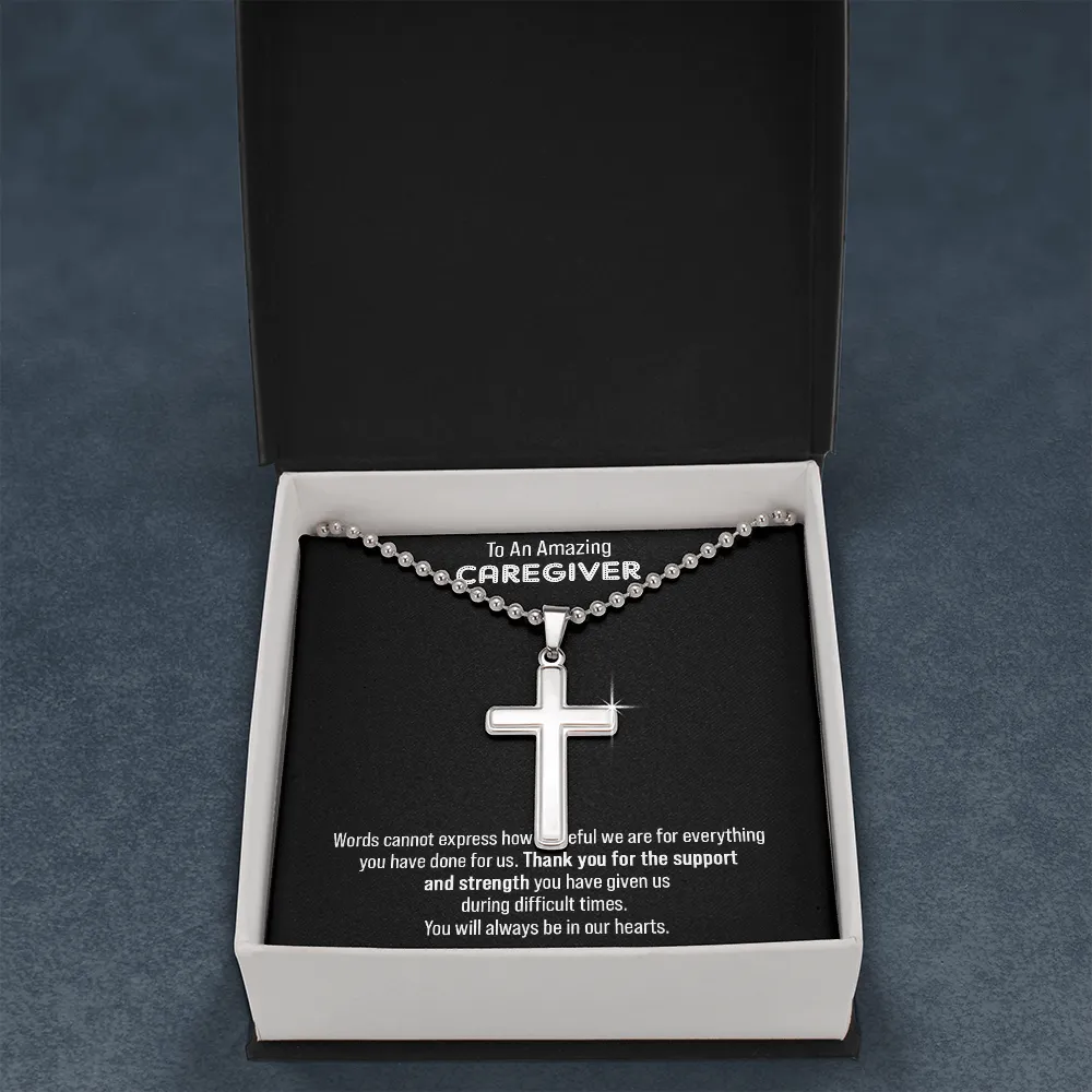 Gift For Caregiver - We Are So Grateful Message Card Cross Necklace For Men