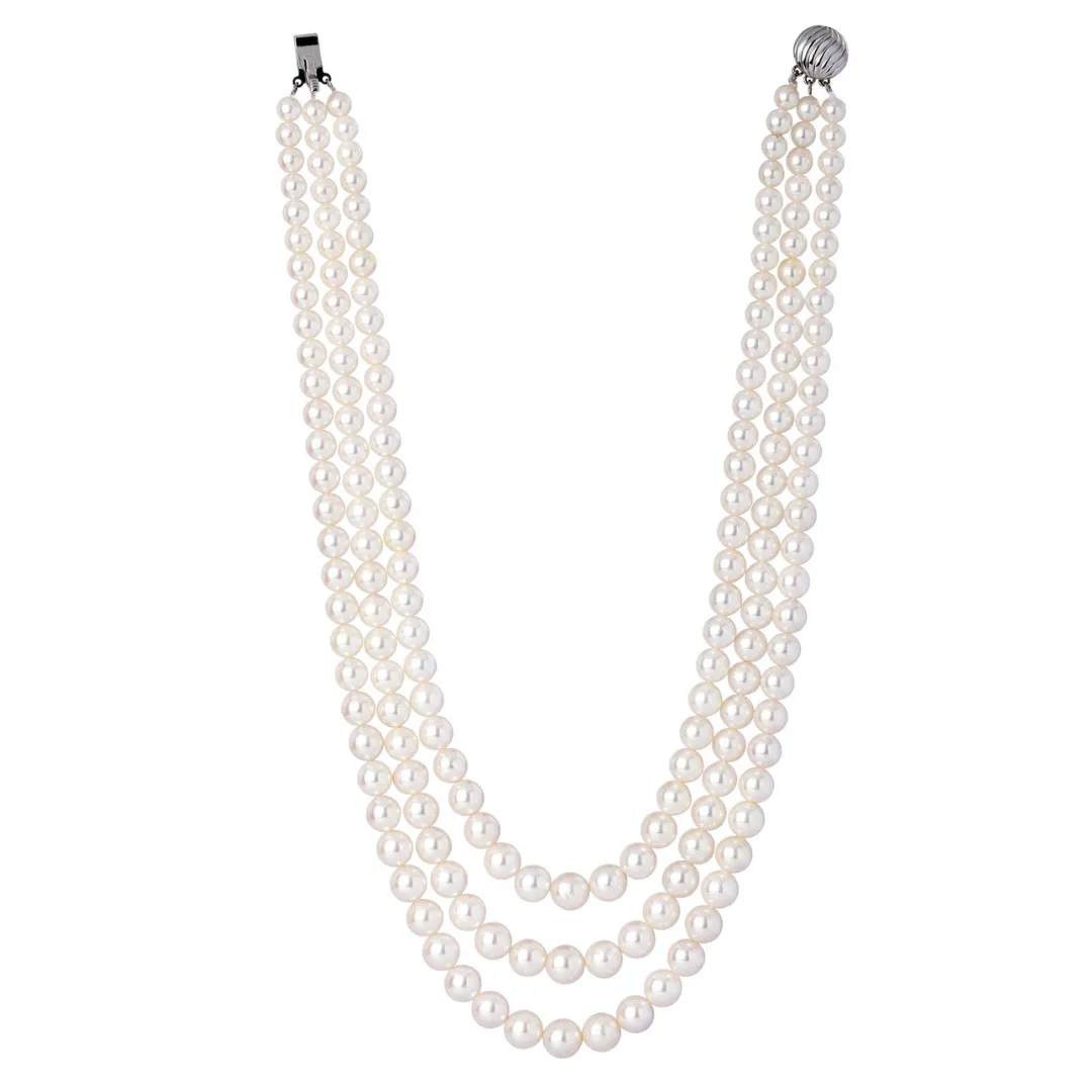 Gleaming Serenity Triple Strand Akoya Necklace