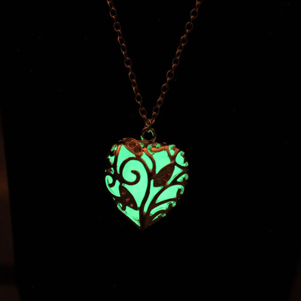 Glow In The Dark Silver Heart Necklace