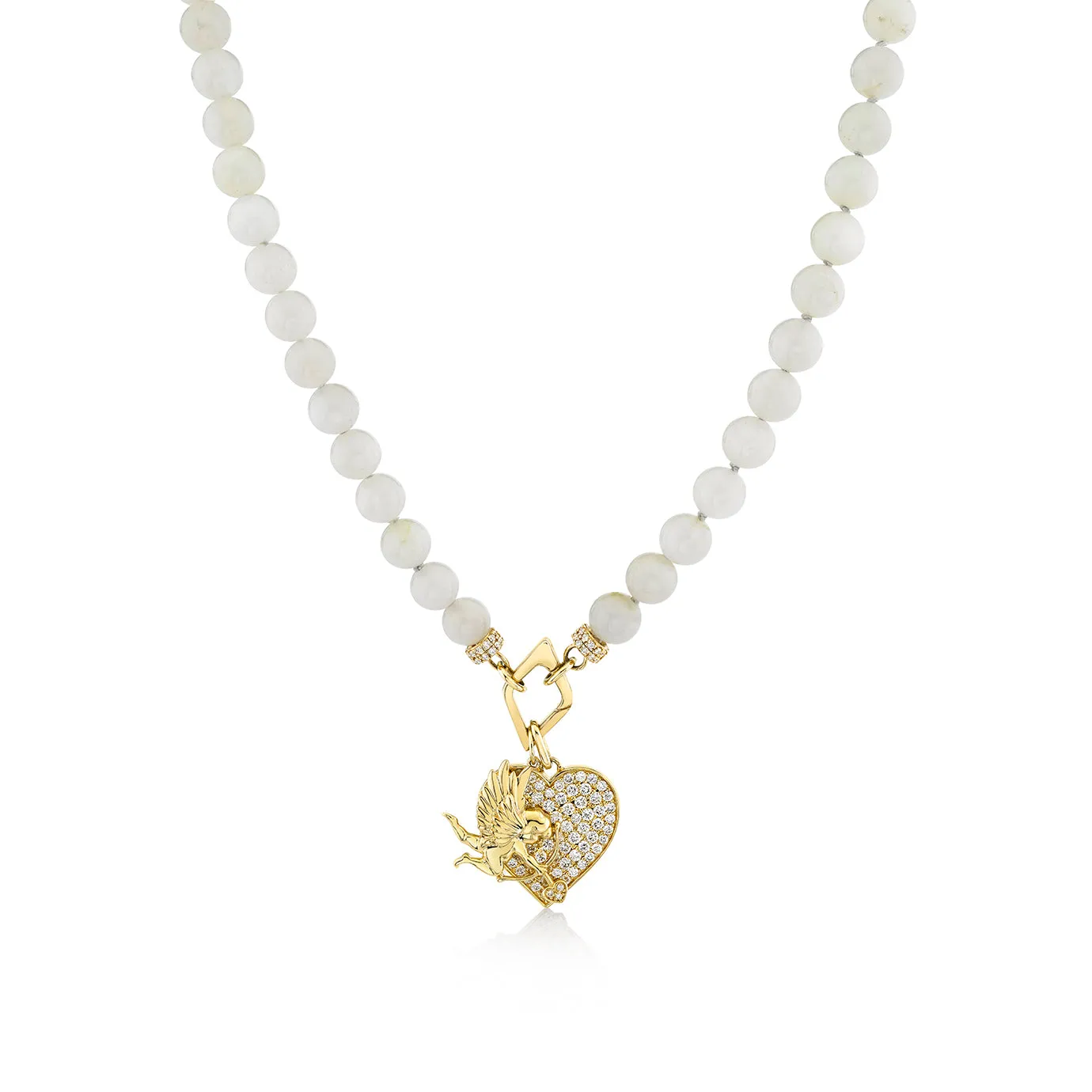 Gold & Diamond Angel Heart Moonstone Necklace