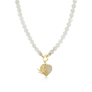 Gold & Diamond Angel Heart Moonstone Necklace