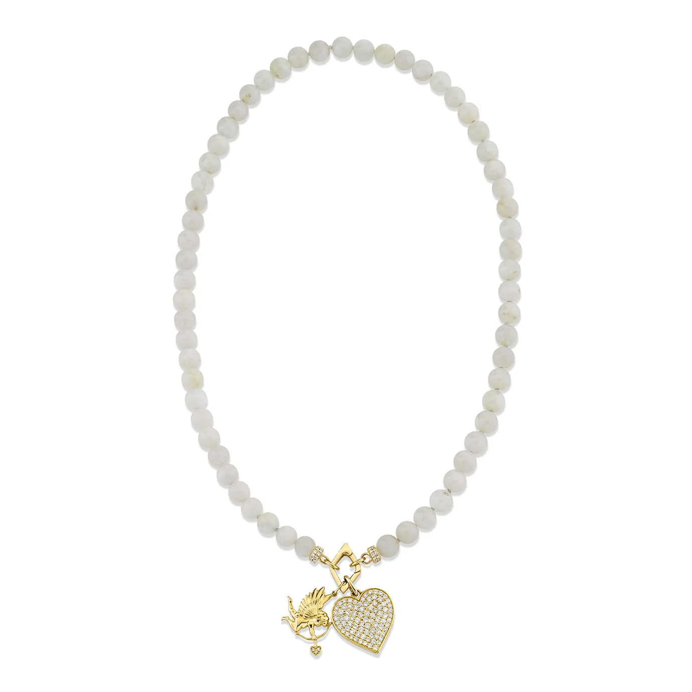 Gold & Diamond Angel Heart Moonstone Necklace