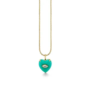 Gold & Diamond Carved Stone Heart Charm