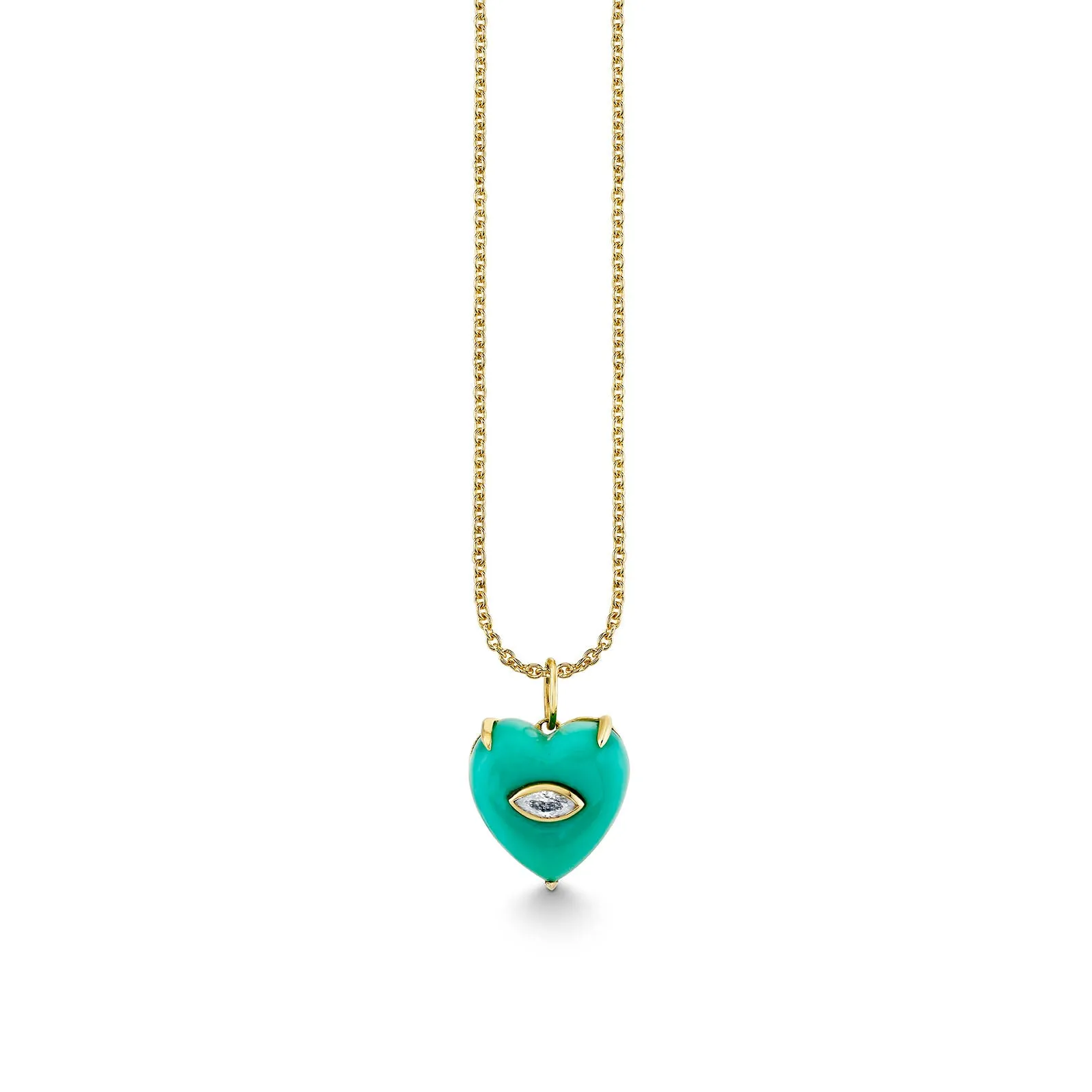 Gold & Diamond Carved Stone Heart Charm