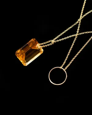 Gold Emerald Cut Citrine Manifest Long Chain Necklace