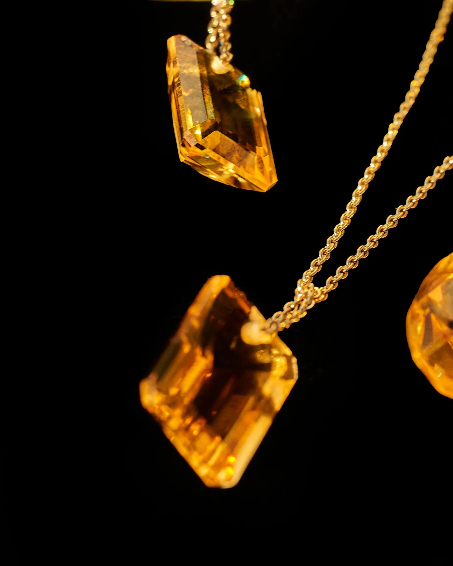 Gold Emerald Cut Citrine Manifest Long Chain Necklace