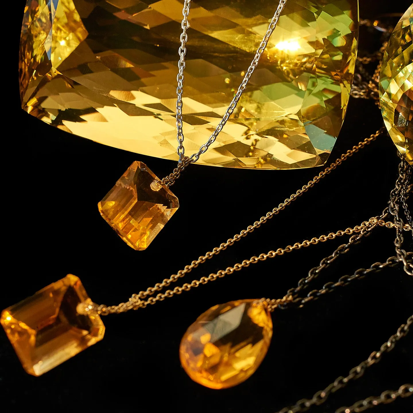 Gold Emerald Cut Citrine Manifest Long Chain Necklace