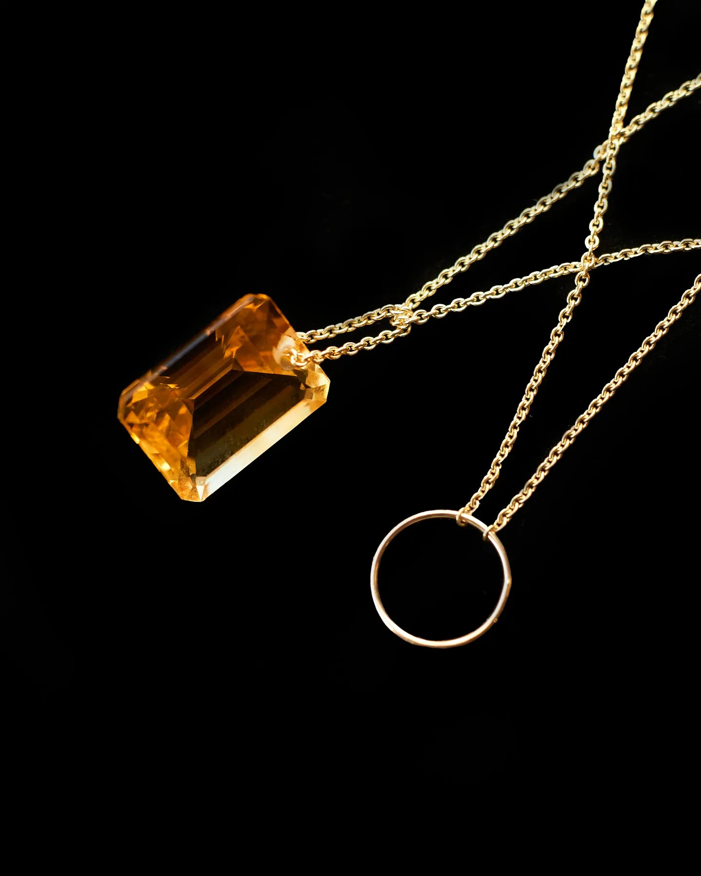 Gold Emerald Cut Citrine Manifest Long Chain Necklace