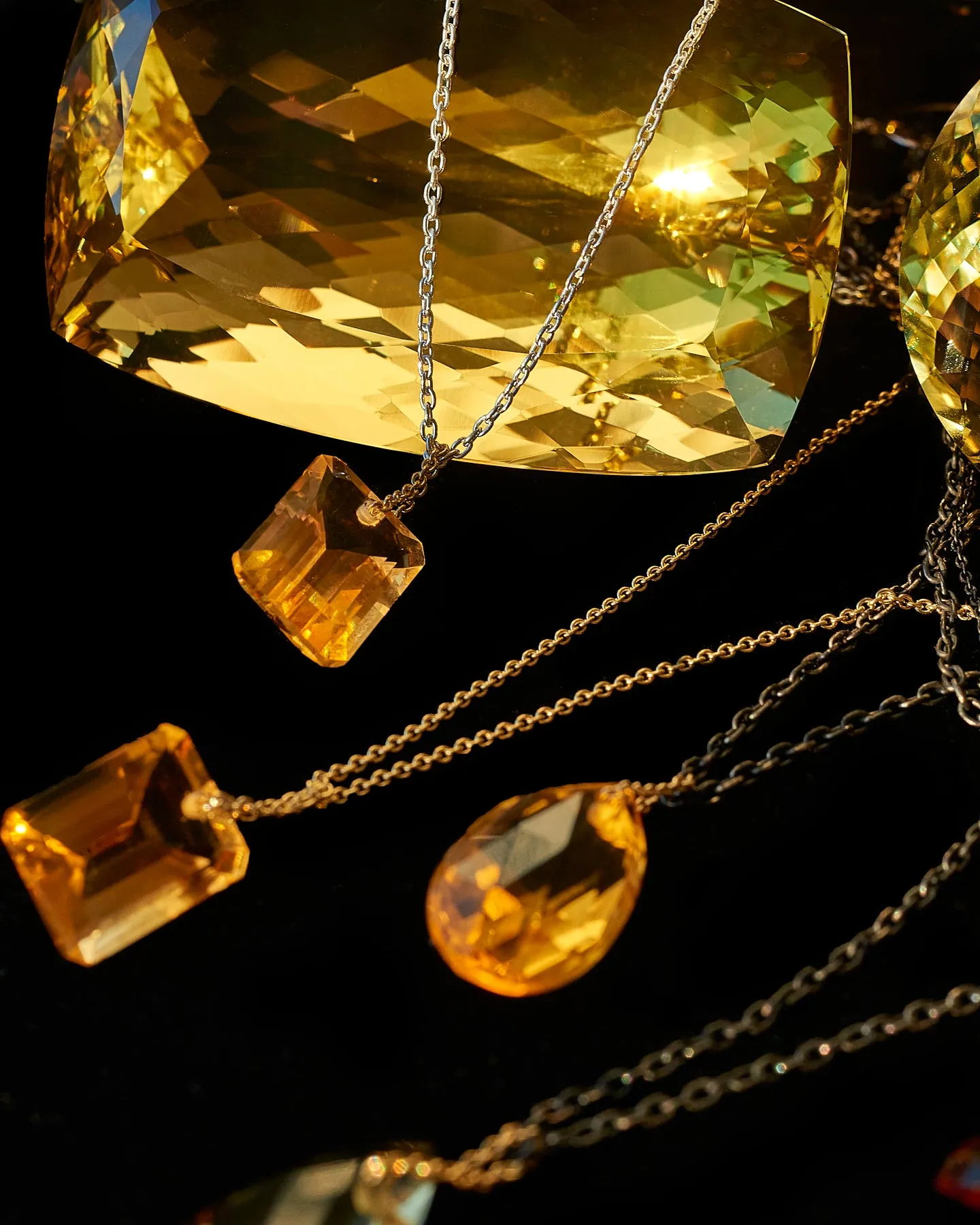 Gold Emerald Cut Citrine Manifest Long Chain Necklace