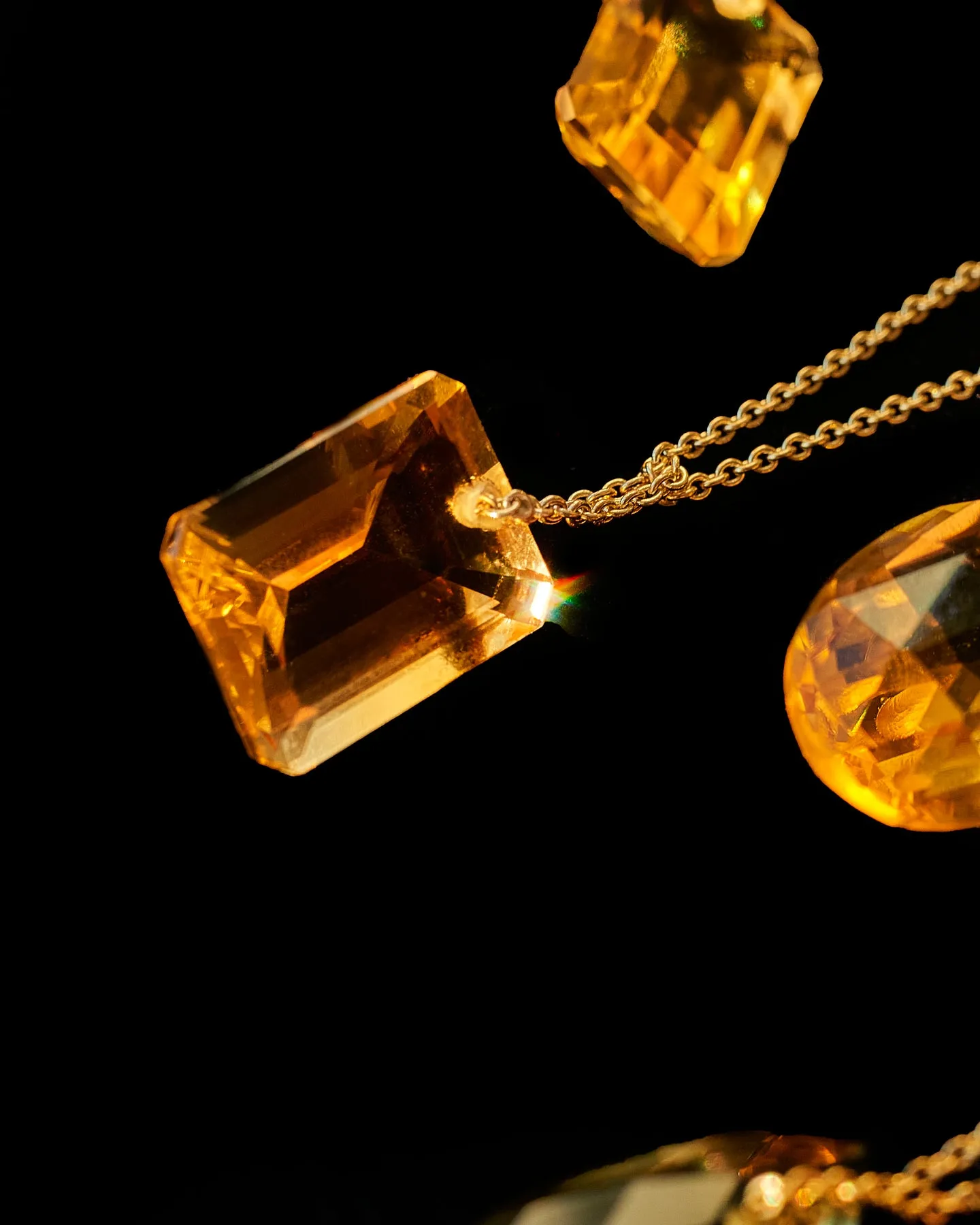 Gold Emerald Cut Citrine Manifest Long Chain Necklace