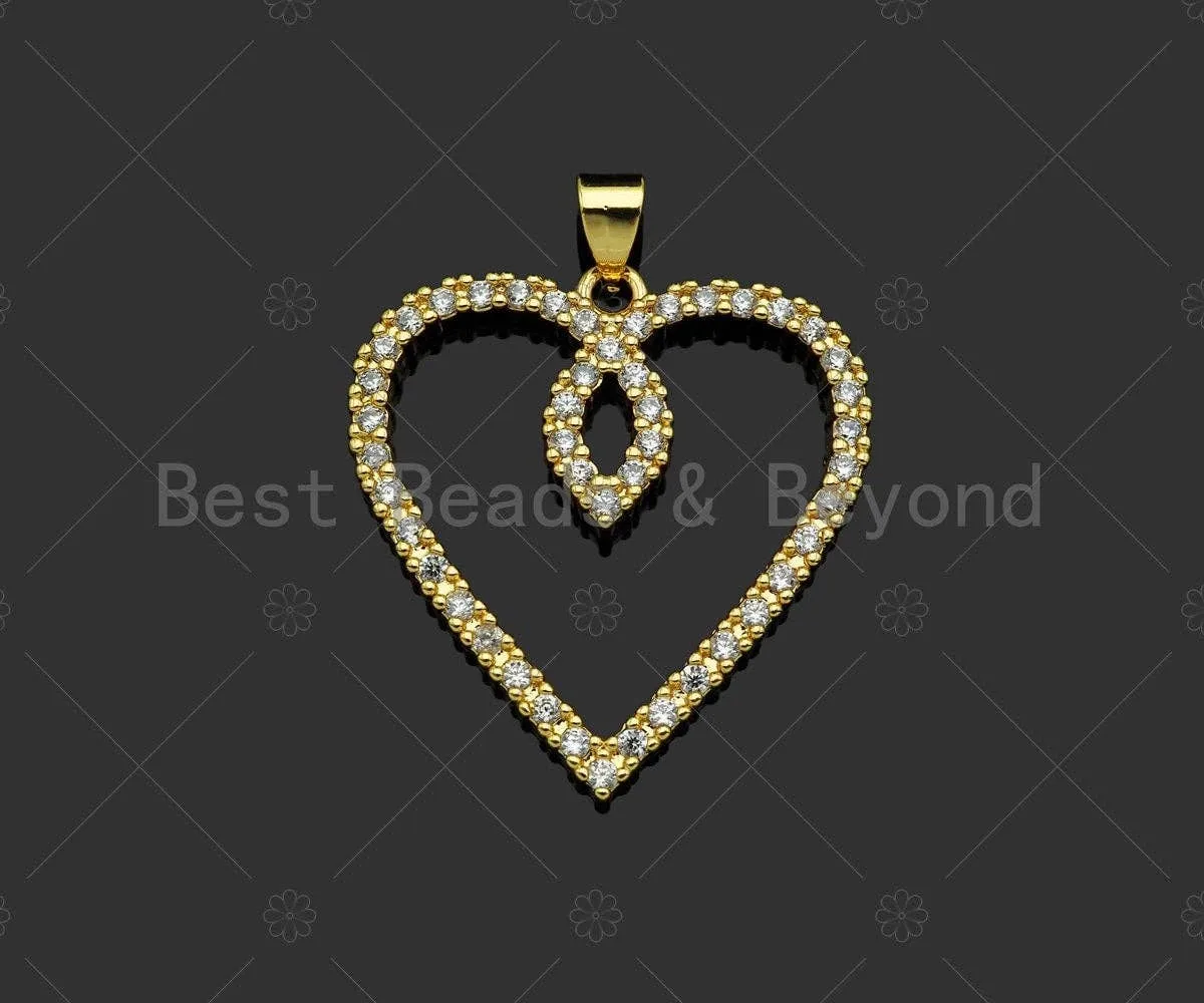 Gold Filled CZ Micro Pave Heart Shape Pendant, 18K Gold Filled Charm, Necklace Bracelet Charm Pendant,26x28mm,Sku#LD94