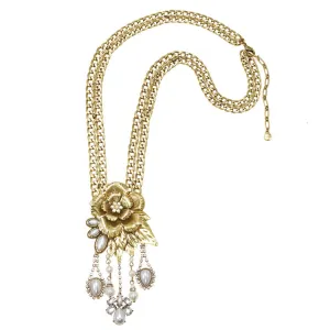 GOLD FLOWER PEARL AND WHITE CRYSTAL  NECKLACES #307GD1401 (5E4/9C1/3C1/8F11/5F6)