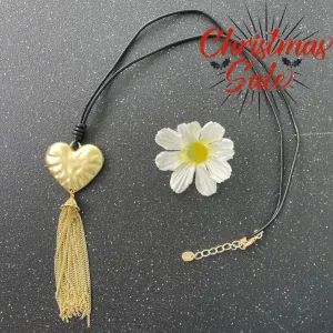 Gold Heart Necklace with Fringes