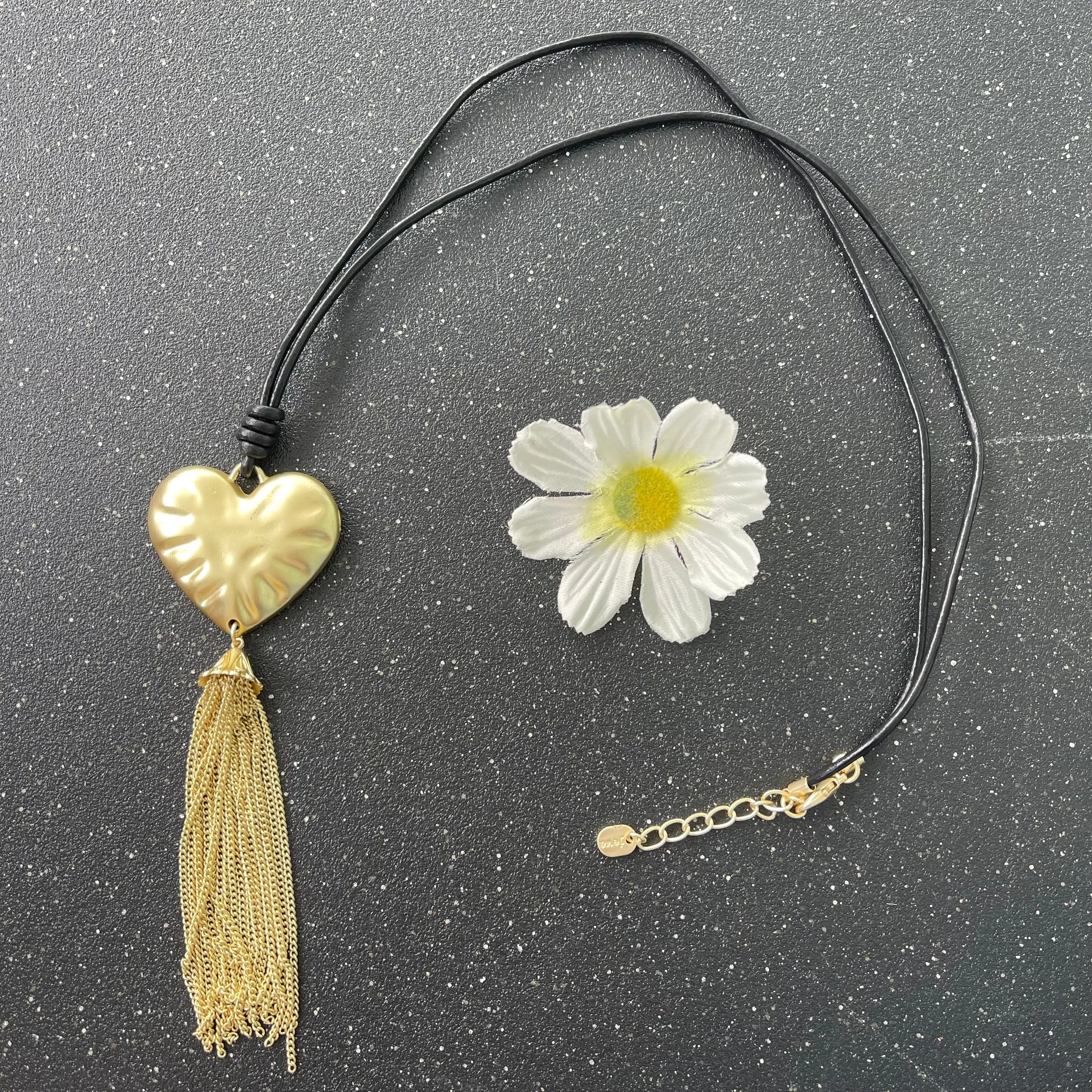 Gold Heart Necklace with Fringes