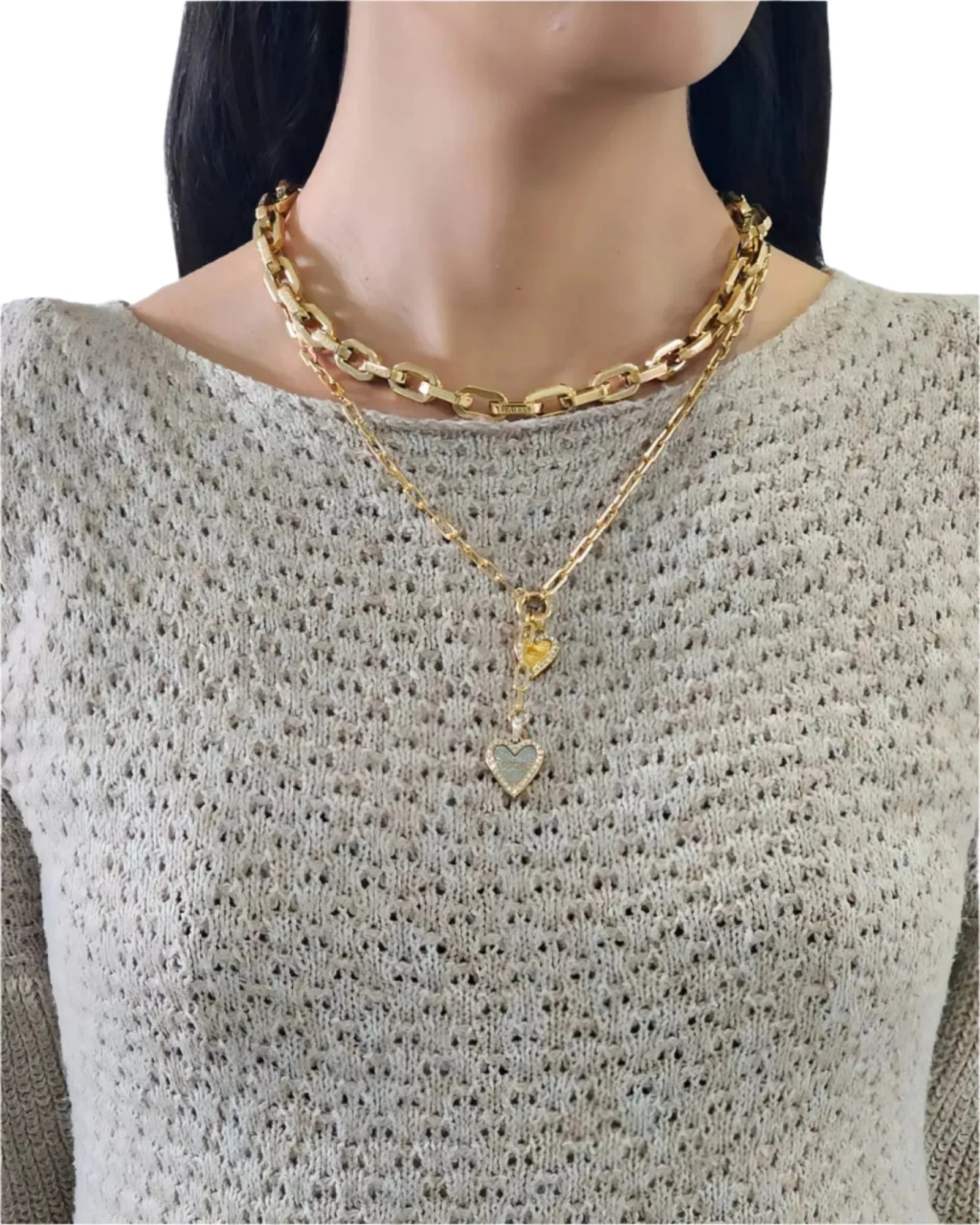 Gold Heart Pendant Dual Necklace