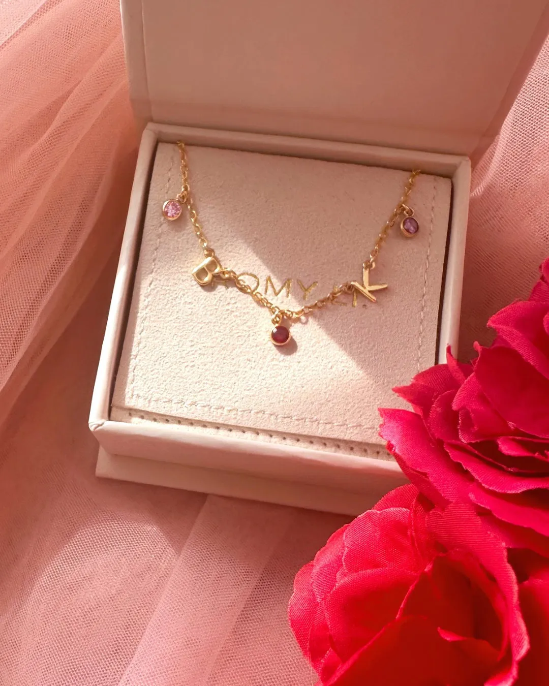 Gold Initial Birthstone Necklace