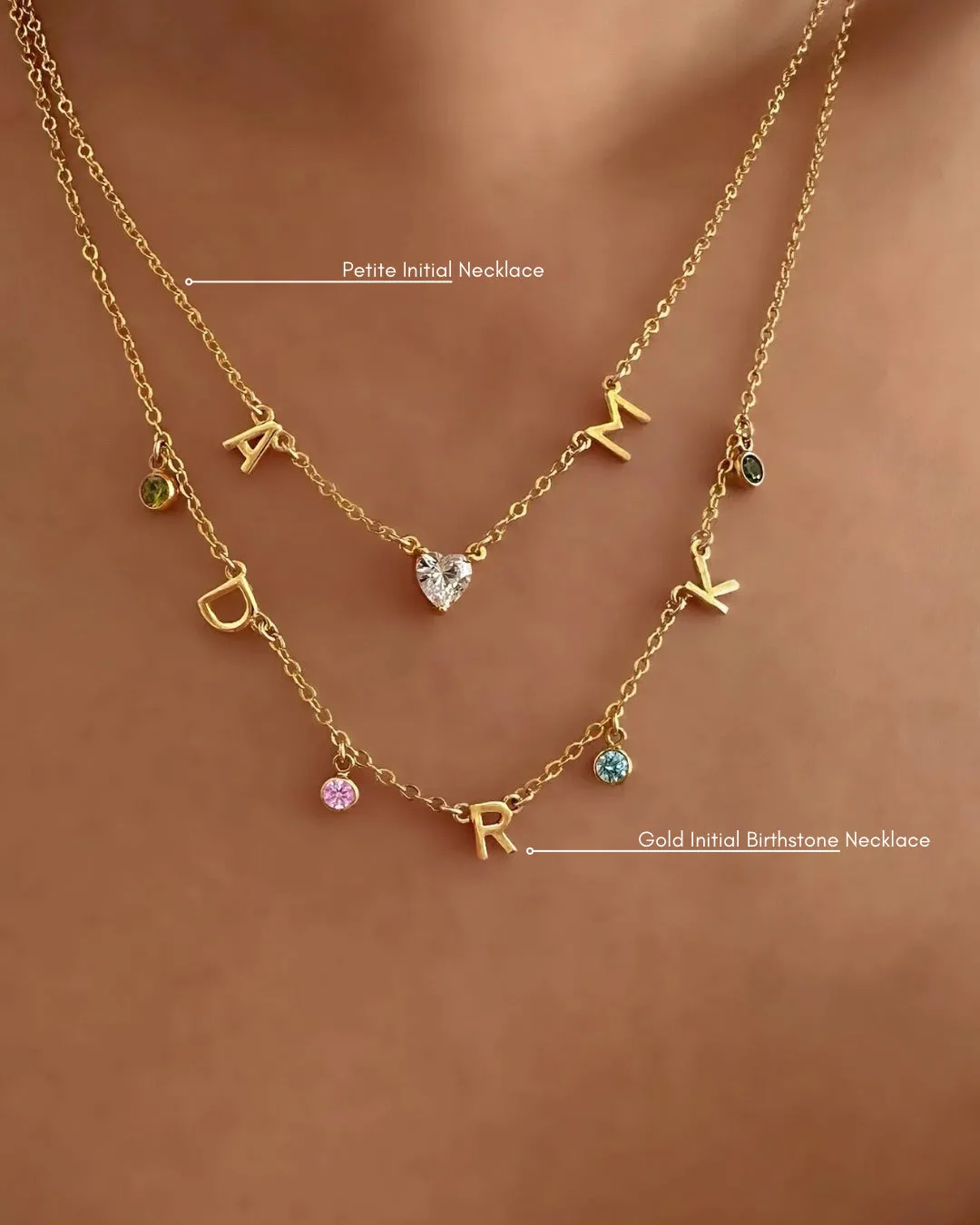 Gold Initial Birthstone Necklace