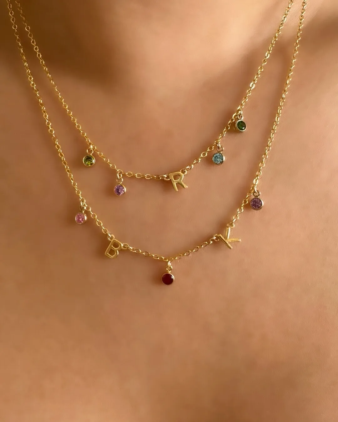 Gold Initial Birthstone Necklace