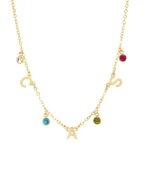 Gold Initial Birthstone Necklace