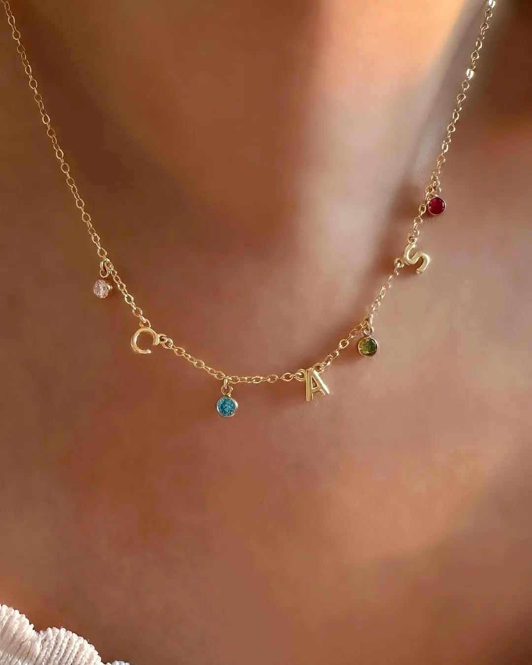 Gold Initial Birthstone Necklace