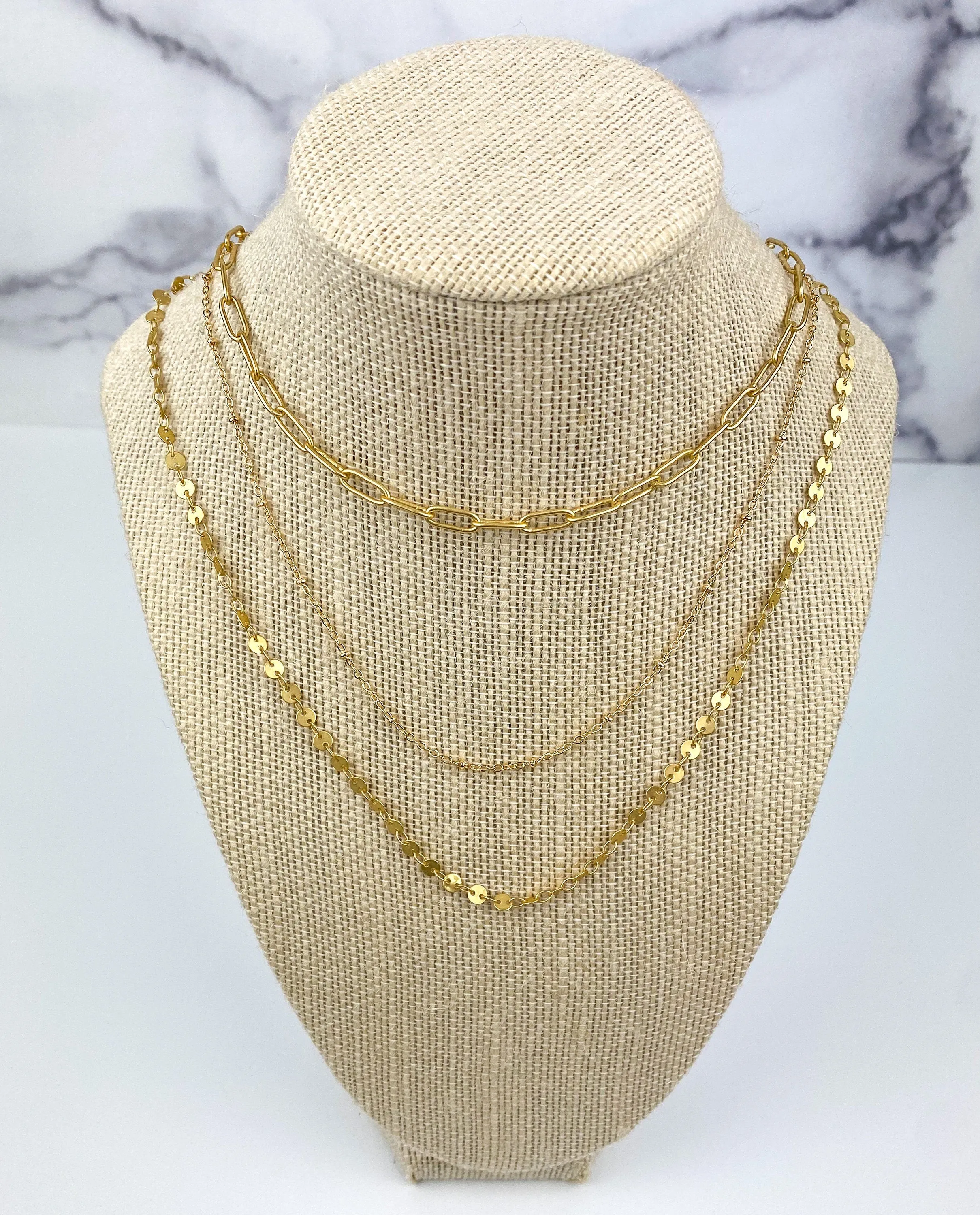 Gold Layering Necklaces | Nickel-Free Gold Plated Brass Chains | Paperclip Chain | Satellite Chain | Disc Chain