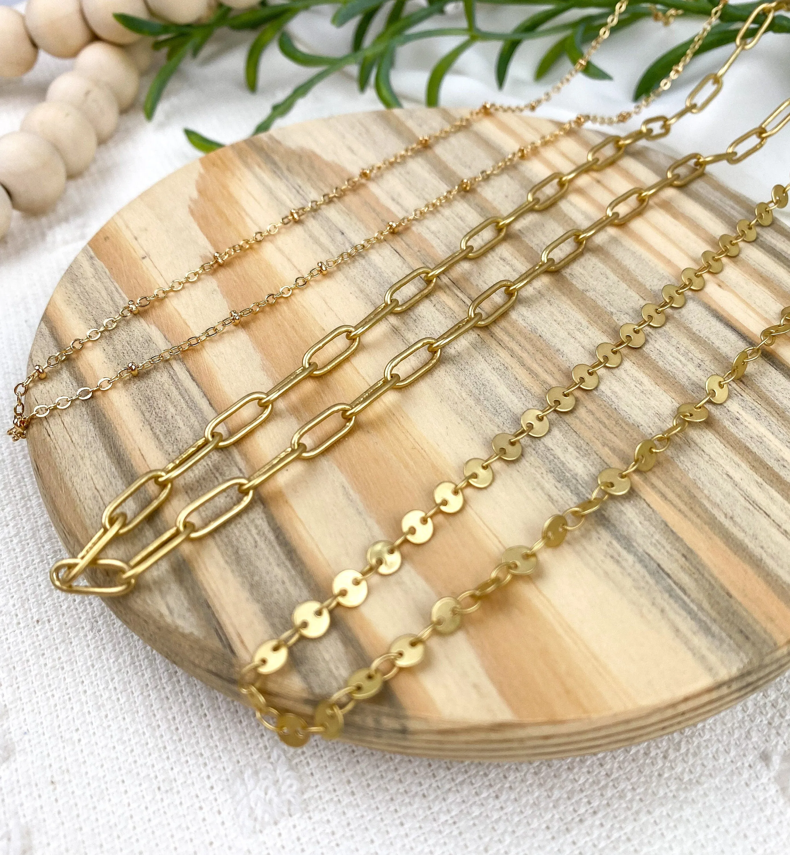 Gold Layering Necklaces | Nickel-Free Gold Plated Brass Chains | Paperclip Chain | Satellite Chain | Disc Chain