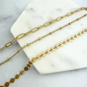 Gold Layering Necklaces | Nickel-Free Gold Plated Brass Chains | Paperclip Chain | Satellite Chain | Disc Chain