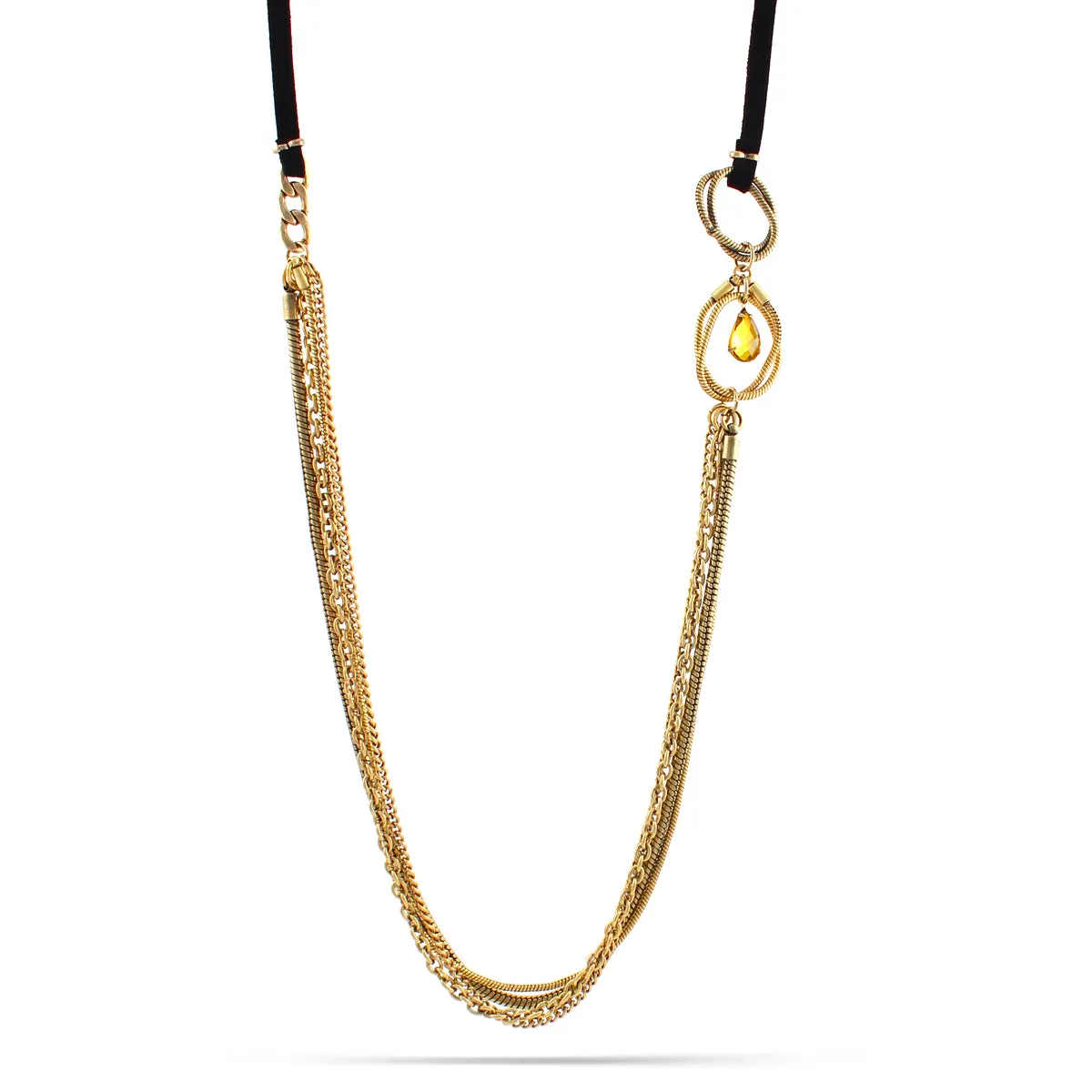 GOLD MULTI CHAIN LEATHER NECKLACES #SC30370 GLD/OX/TPZ (ED2)
