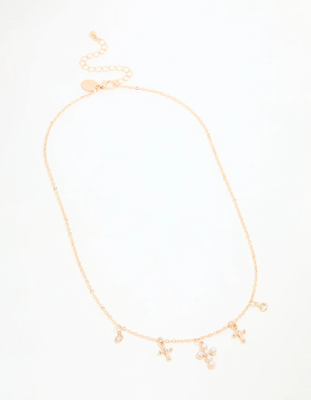 Gold Pearl Diamante Cross Charm Necklace