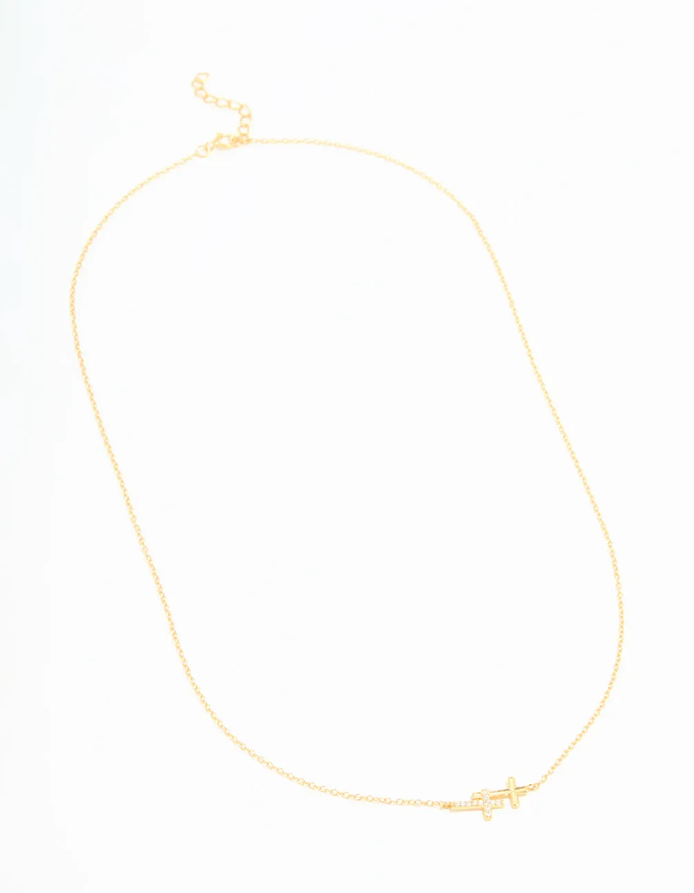 Gold Plated Sterling Silver Cubic Zirconia Double Cross Necklace