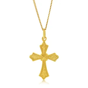 Gold Plated Sterling Silver Engraved Cross Pendant