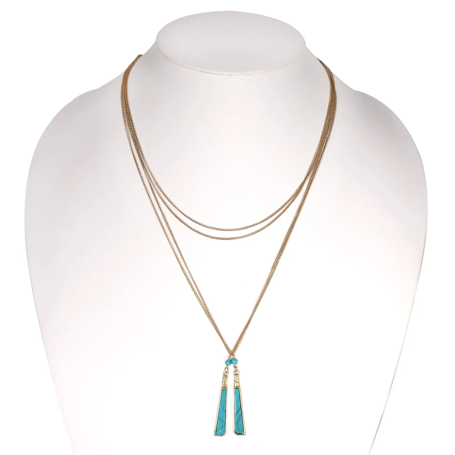 GOLD TURQUOISE LARIAT NECKLACE #SWKK-6652 (LG6)