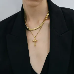 Golden Cross Figaro Chain Necklace
