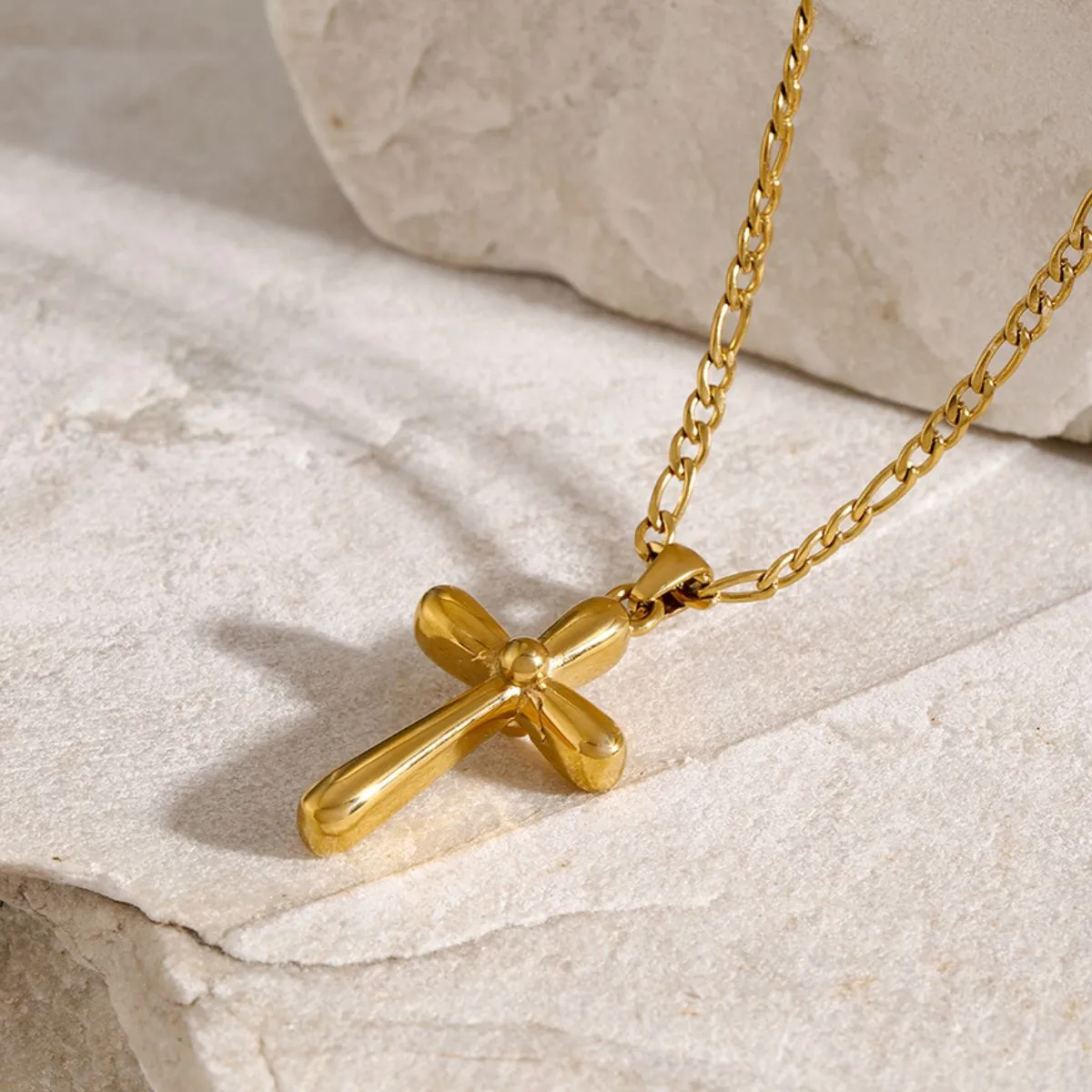 Golden Cross Figaro Chain Necklace