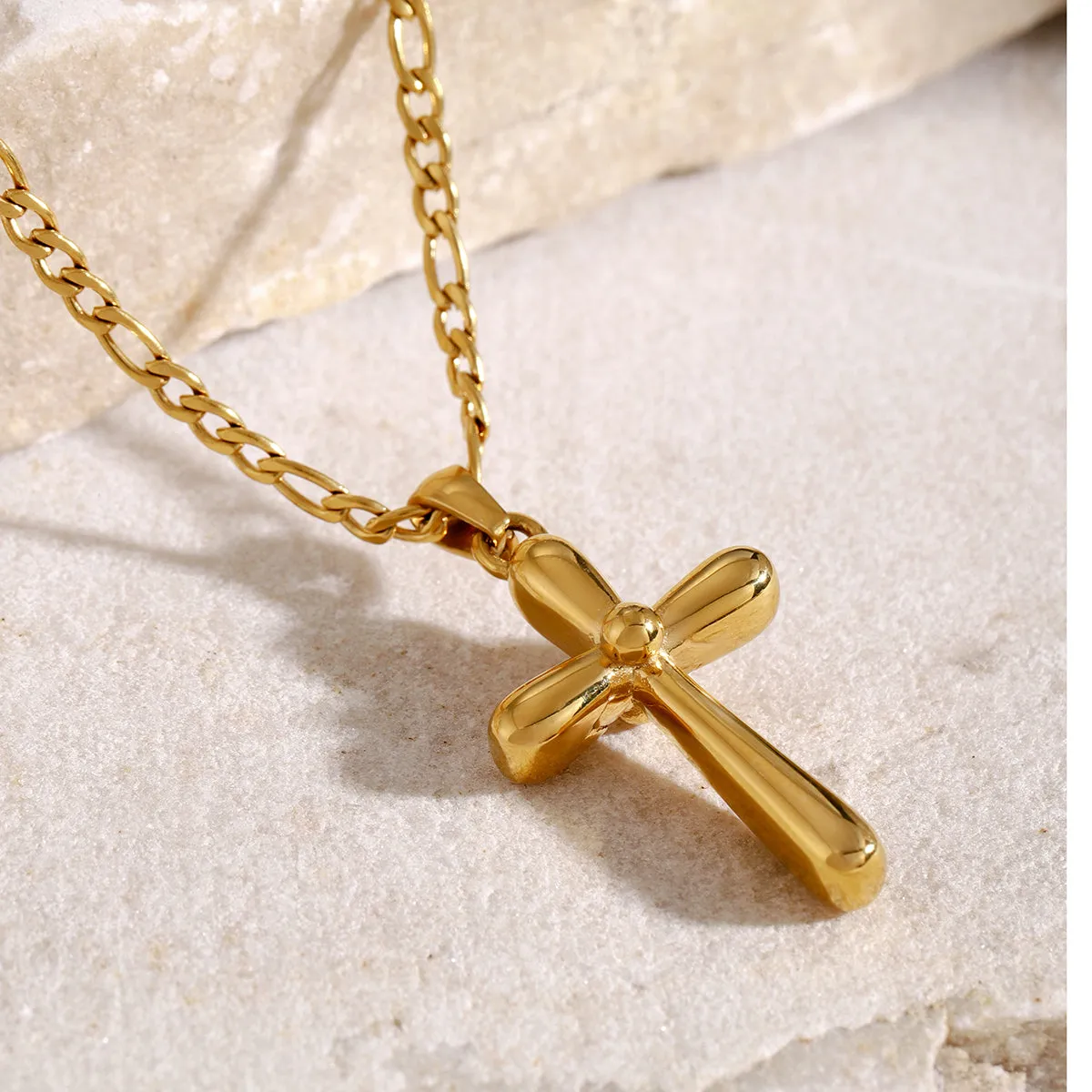 Golden Cross Figaro Chain Necklace