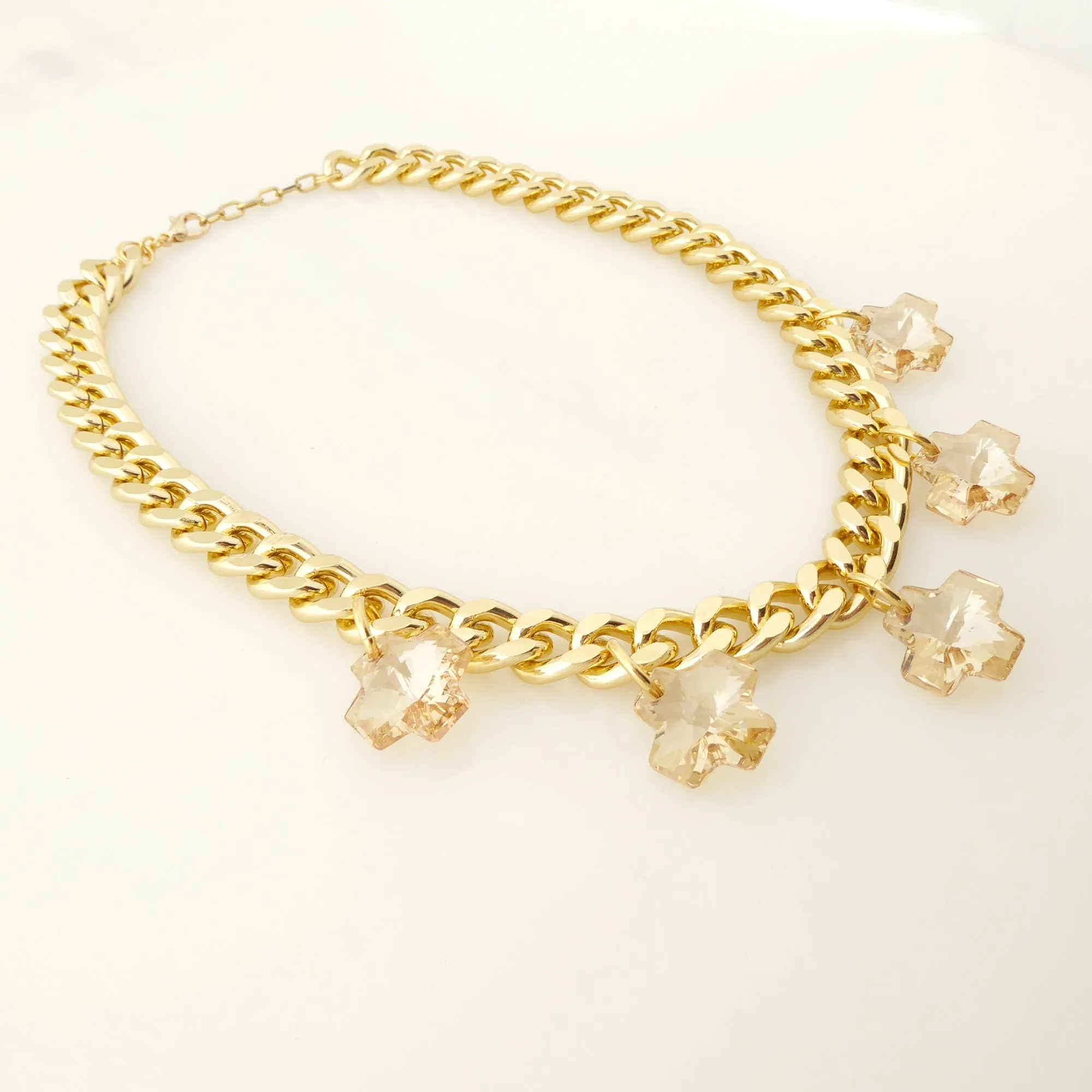 Golden crystal cross necklace