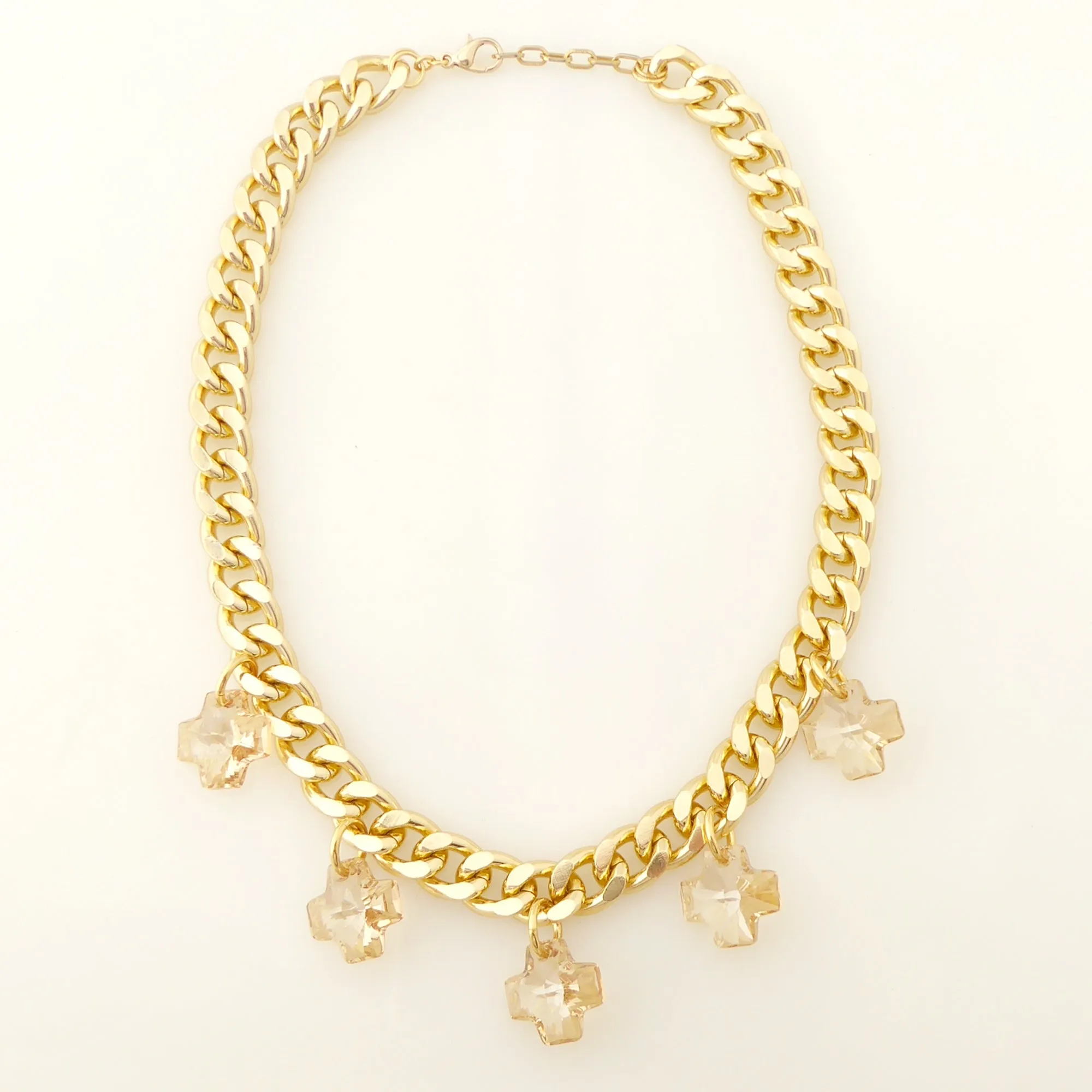 Golden crystal cross necklace